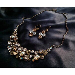 Rare Find Vintage SORRELLI Super Sparkling Signed Dark Amber Clear Smoky Rhinest